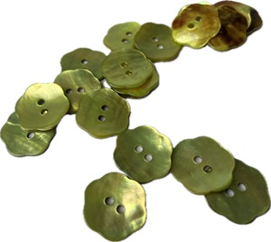 Perlemorsknap - blomst i vårgrøn, 15 mm